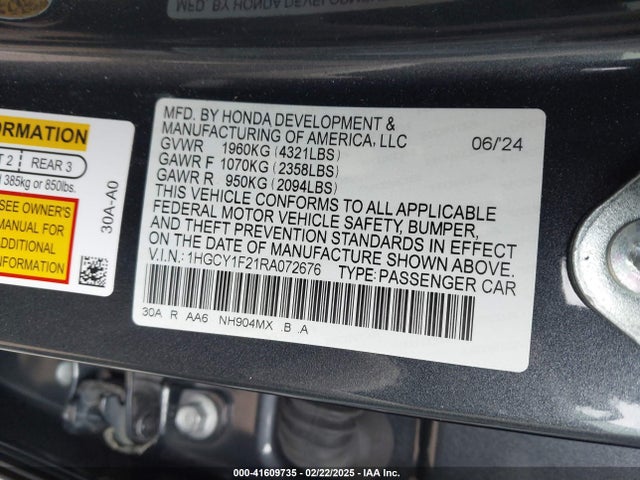 1HGCY1F21RA072676 Honda ACCORD LX
