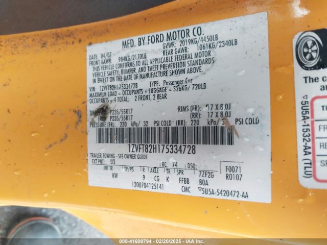 2007 FORD MUSTANG 1ZVFT82H175334728 Photo 8