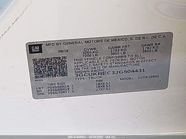 3GCUKREC3JG504431 Chevrolet Silverado 1500 2lt