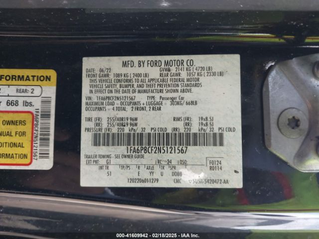 2022 FORD MUSTANG 1FA6P8CF2N5121567 Photo 8