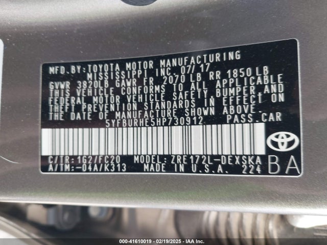 5YFBURHE5HP730912 Toyota COROLLA SE