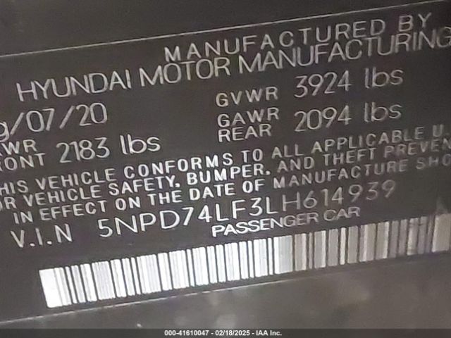 5NPD74LF3LH614939 Hyundai ELANTRA SE