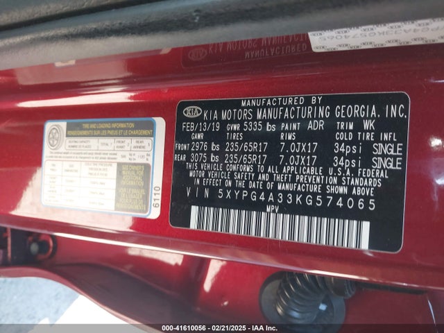 5XYPG4A33KG574065 KIA Sorento 2.4l Lx