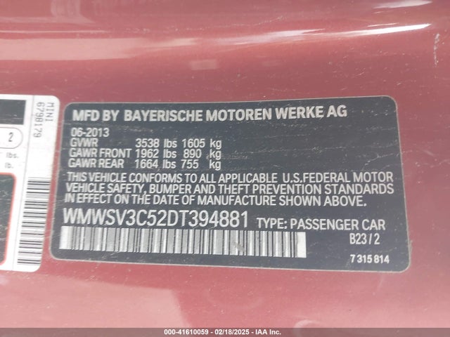 2013 MINI HARDTOP WMWSV3C52DT394881 Photo 8