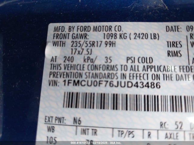 Ford ESCAPE S 2018 1FMCU0F76JUD43486 Image 9