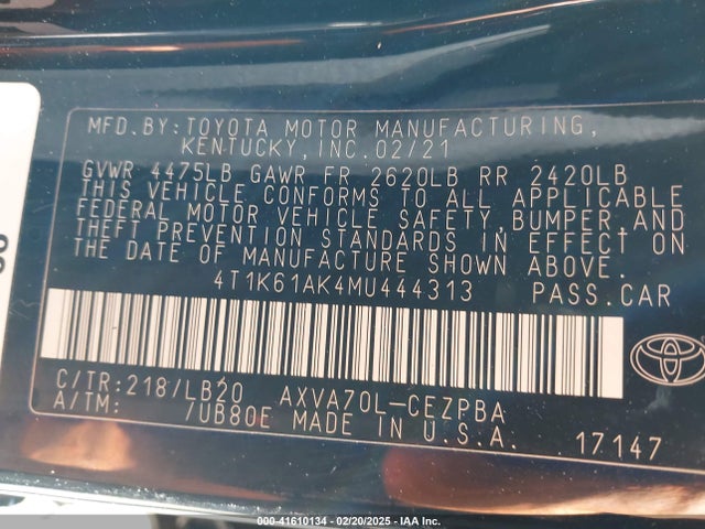 4T1K61AK4MU444313 Toyota CAMRY XSE