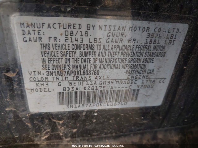 Nissan SENTRA SV 2019 3N1AB7AP0KL608760 Image 9