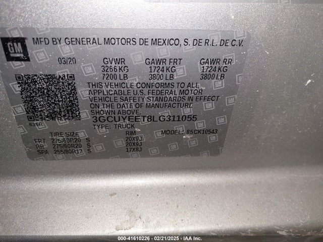 3GCUYEET8LG311055 Chevrolet Silverado 1500 4wd  Short Bed Rst