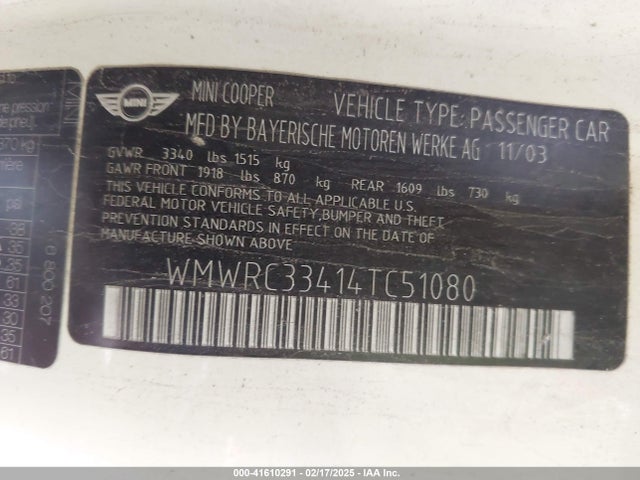 2004 MINI COOPER WMWRC33414TC51080 Photo 8