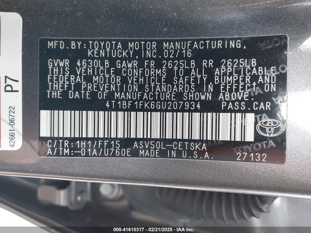 Toyota CAMRY SE 2016 4T1BF1FK6GU207934 Image 9