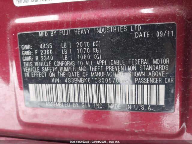 2012 SUBARU LEGACY 4S3BMBK61C3005706 Photo 8