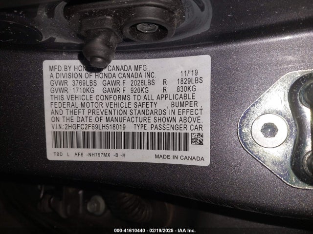 Honda Civic Lx 2020 2HGFC2F69LH518019 Image 9