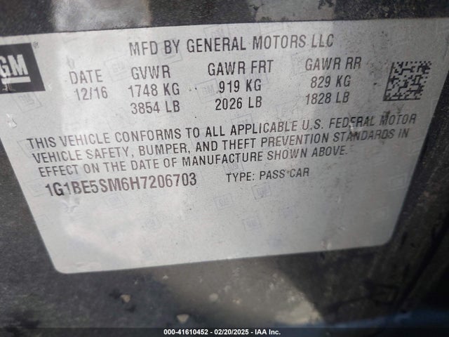 1G1BE5SM6H7206703 Chevrolet Cruze Lt Auto