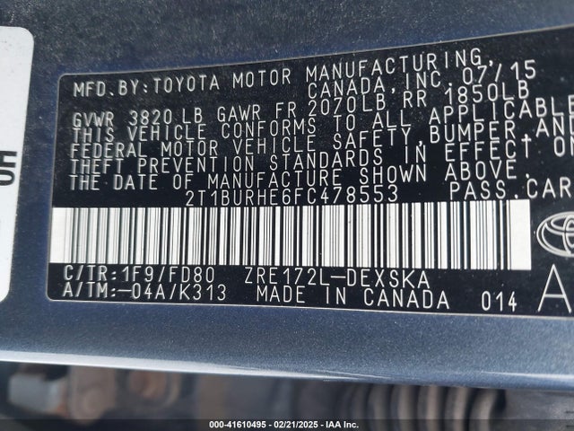 Toyota Corolla S Plus 2015 2T1BURHE6FC478553 Image 9