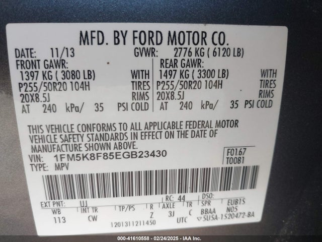 1FM5K8F85EGB23430 Ford Explorer Limited