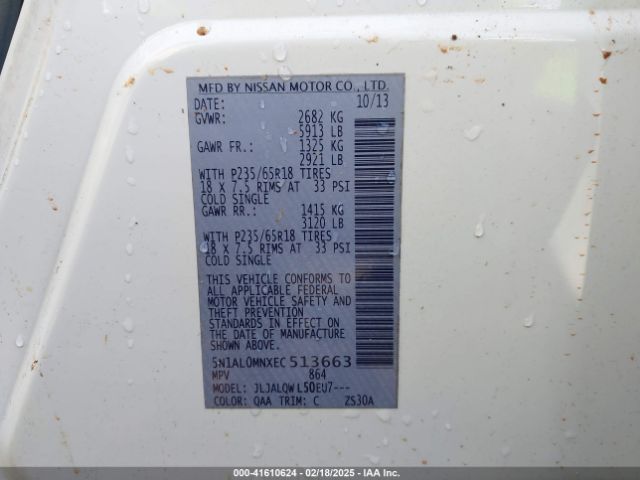 5N1AL0MNXEC513663 Infiniti QX60