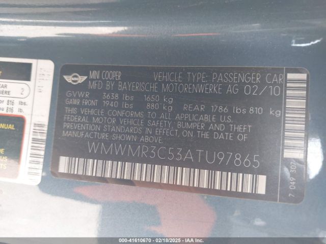 2010 MINI COOPER WMWMR3C53ATU97865 Photo 8