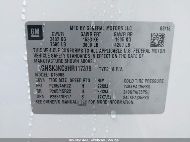 1GNSKJKC9HR117378 Chevrolet Suburban Premier