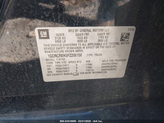 1GCRCREH3FZ206158 Chevrolet Silverado 1500 1lt