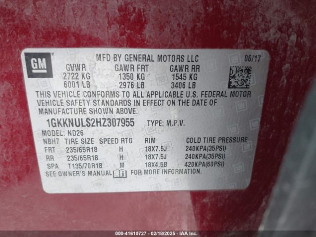 1GKKNULS2HZ307955 GMC Acadia Slt-1