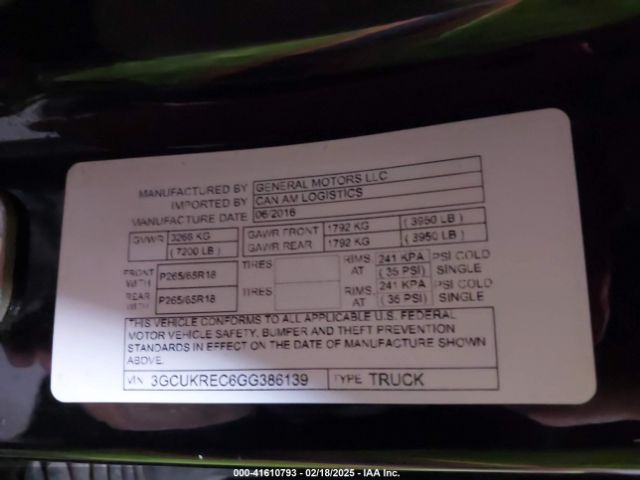 3GCUKREC6GG386139 Chevrolet Silverado 1500 1lt/2lt