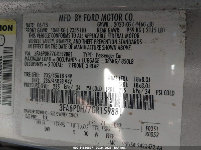 3FA6P0H77GR159881 Ford FUSION SE