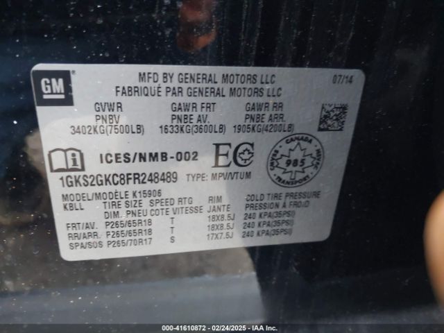 1GKS2GKC8FR248489 GMC Yukon Xl 1500 Sle