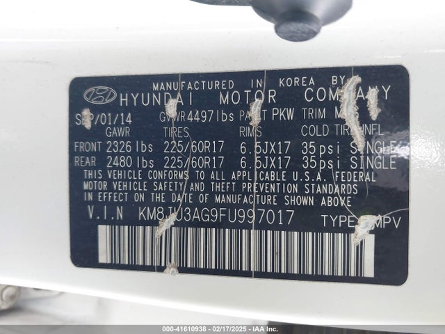 KM8JU3AG9FU997017 Hyundai TUCSON SE