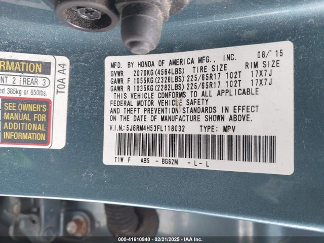 Honda CR-V EX 2015 5J6RM4H53FL118032 Image 9