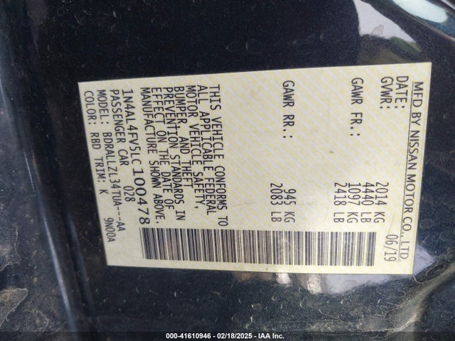 1N4AL4FV5LC100478 Nissan Altima Platinum Vc-turbo Fwd