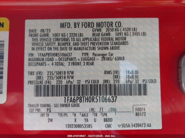 1FA6P8TH0R5106637 Ford Mustang Ecoboost Fastback