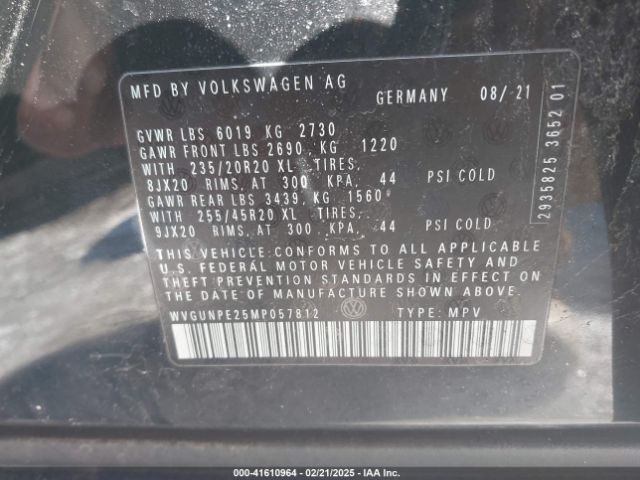 WVGUNPE25MP057812 Volkswagen Id.4 Awd Pro S