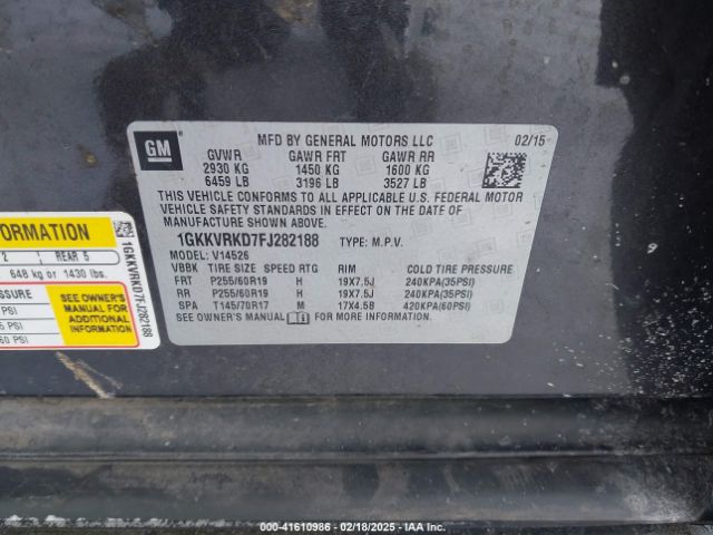 1GKKVRKD7FJ282188 GMC Acadia Slt-1
