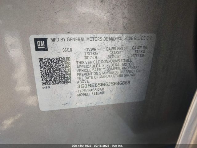 3G1BE6SM6JS646868 Chevrolet Cruze Lt Auto