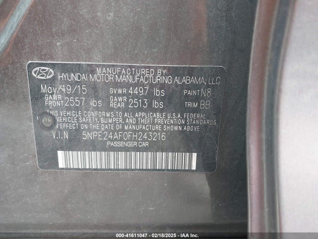 Hyundai SONATA SE 2015 5NPE24AF0FH243216 Image 9