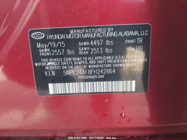 5NPE24AF8FH242864 Hyundai SONATA SE