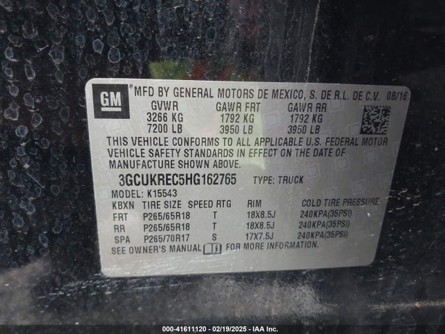 3GCUKREC5HG162765 Chevrolet Silverado 1500 2lt