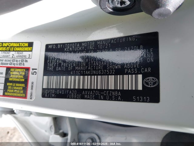 4T1C11AK0NU637532 Toyota CAMRY LE