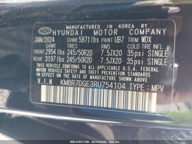 KM8R7DGE3RU754104 Hyundai Palisade Calligraphy