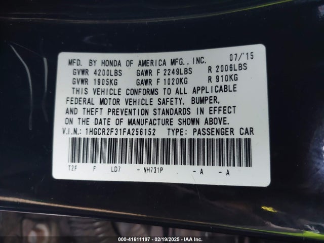1HGCR2F31FA256152 Honda ACCORD LX