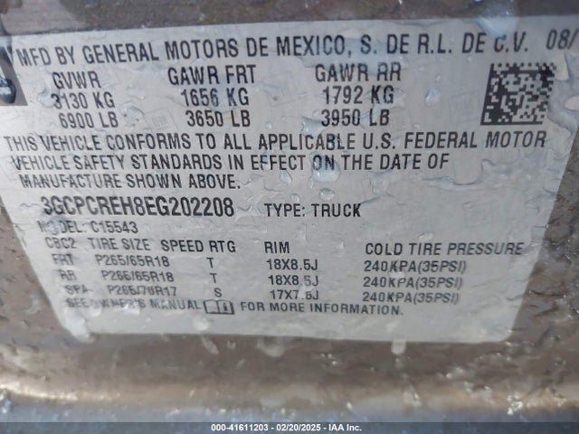 3GCPCREH8EG202208 Chevrolet Silverado 1500 1lt
