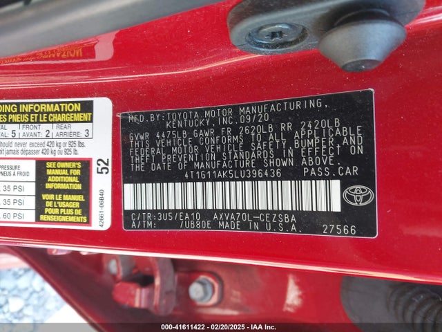 4T1G11AK5LU396436 Toyota CAMRY SE