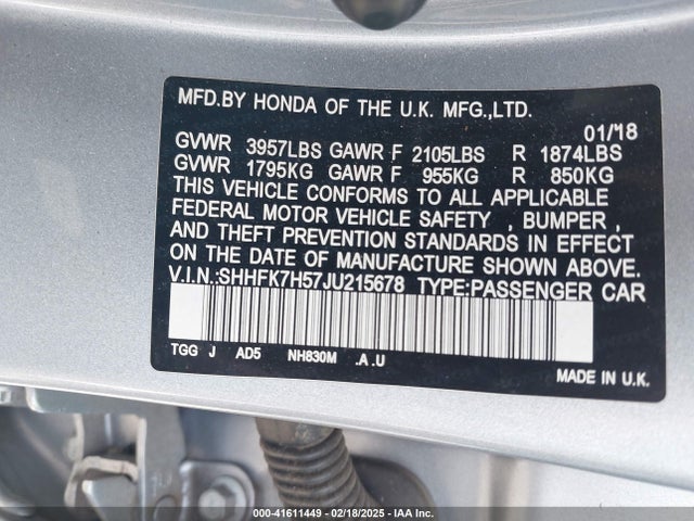 SHHFK7H57JU215678 Honda CIVIC EX