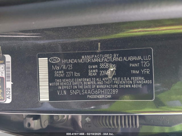 5NPLS4AG6PH112289 Hyundai ELANTRA SEL