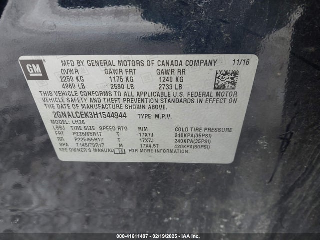 2GNALCEK3H1544944 Chevrolet EQUINOX LT
