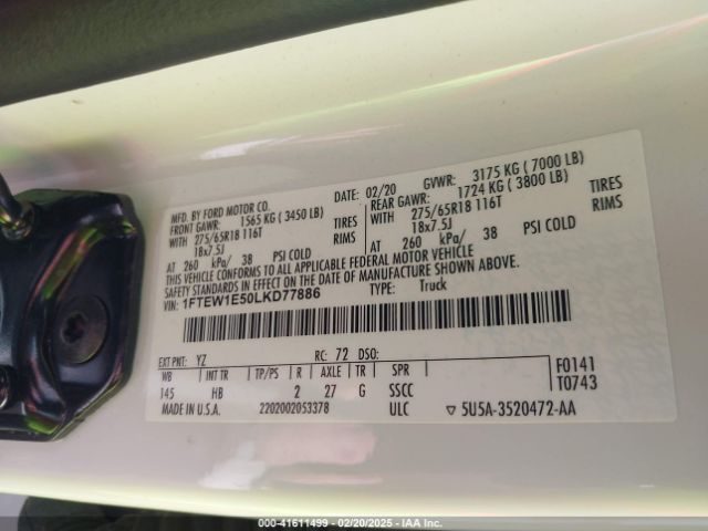 1FTEW1E50LKD77886 Ford F-150 Lariat