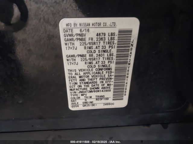 JN8AT2MV6GW142989 Nissan ROGUE S