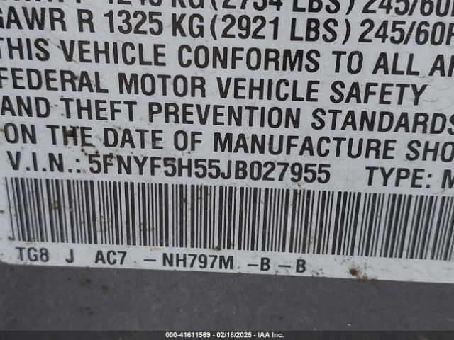 5FNYF5H55JB027955 Honda Pilot Ex-l