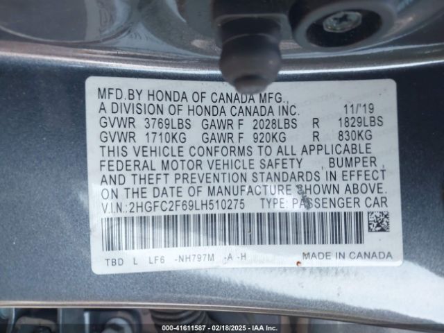 2HGFC2F69LH510275 Honda Civic Lx