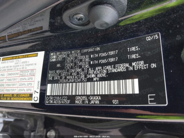 JTEBU5JR4F5241753 Toyota 4runner Trail Premium